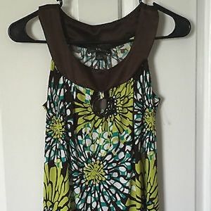 Shirt-Brown-Green-Floral-Sleeveless-bTunic-top